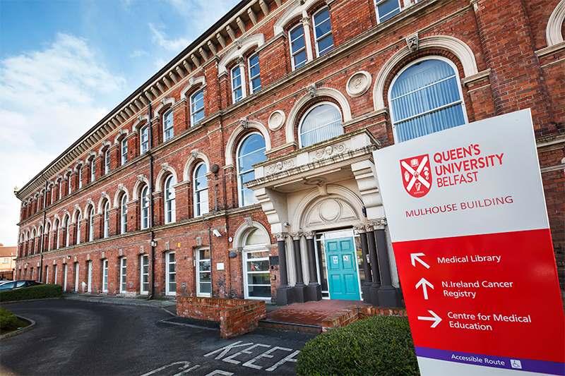 Exterior photograph of the Mulhouse Building located on the Royal Victoria Hospital Campus